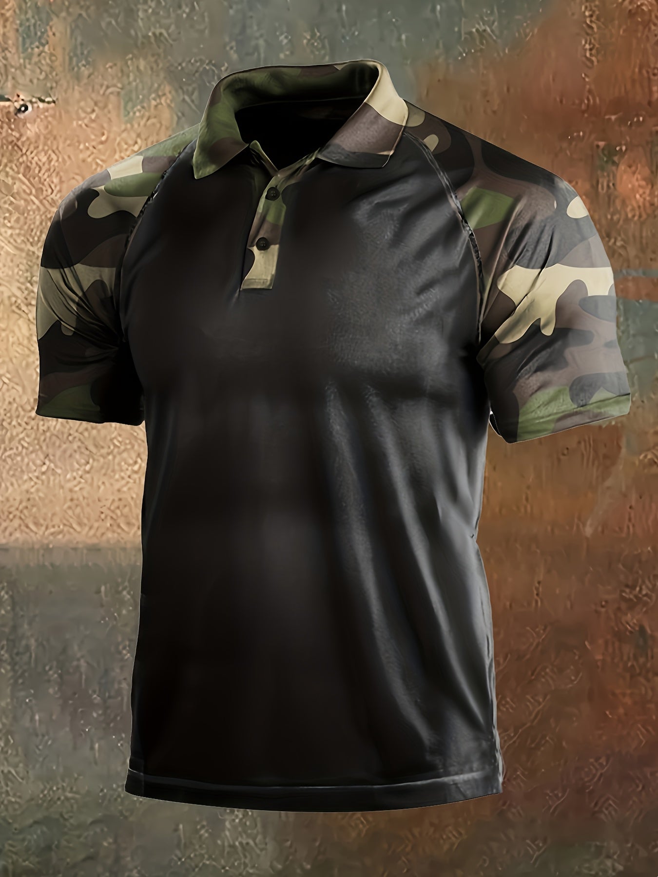 Men's Camouflage Splicing Print Golf Shirt for Spring and Fall Camo Colors