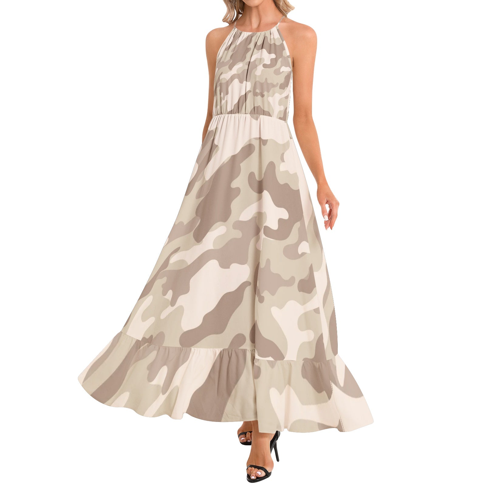 Camo Maxi Dress | Desert Brown | Ruffle Hem Camo Colors