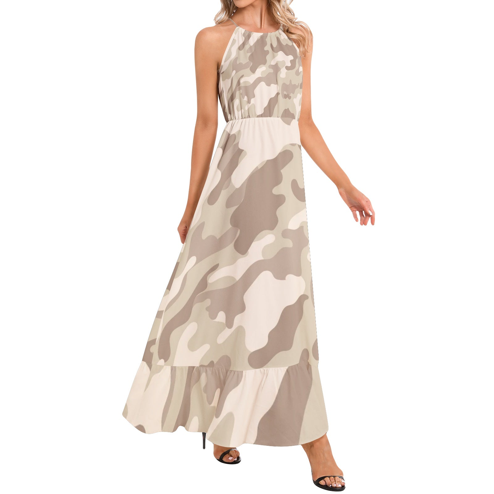 Camo Maxi Dress | Desert Brown | Ruffle Hem Camo Colors