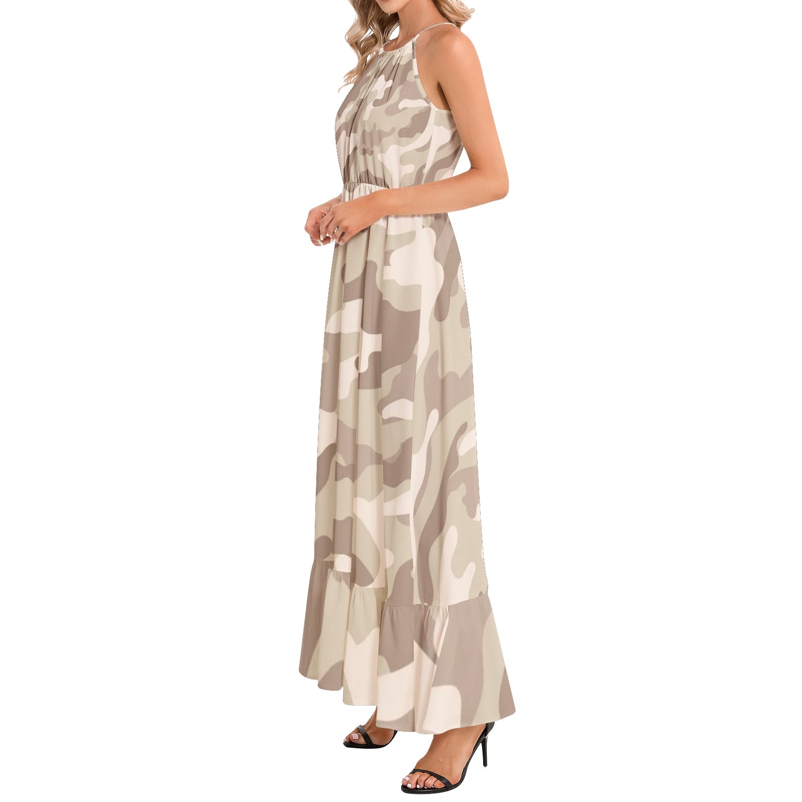 Camo Maxi Dress | Desert Brown | Ruffle Hem Camo Colors