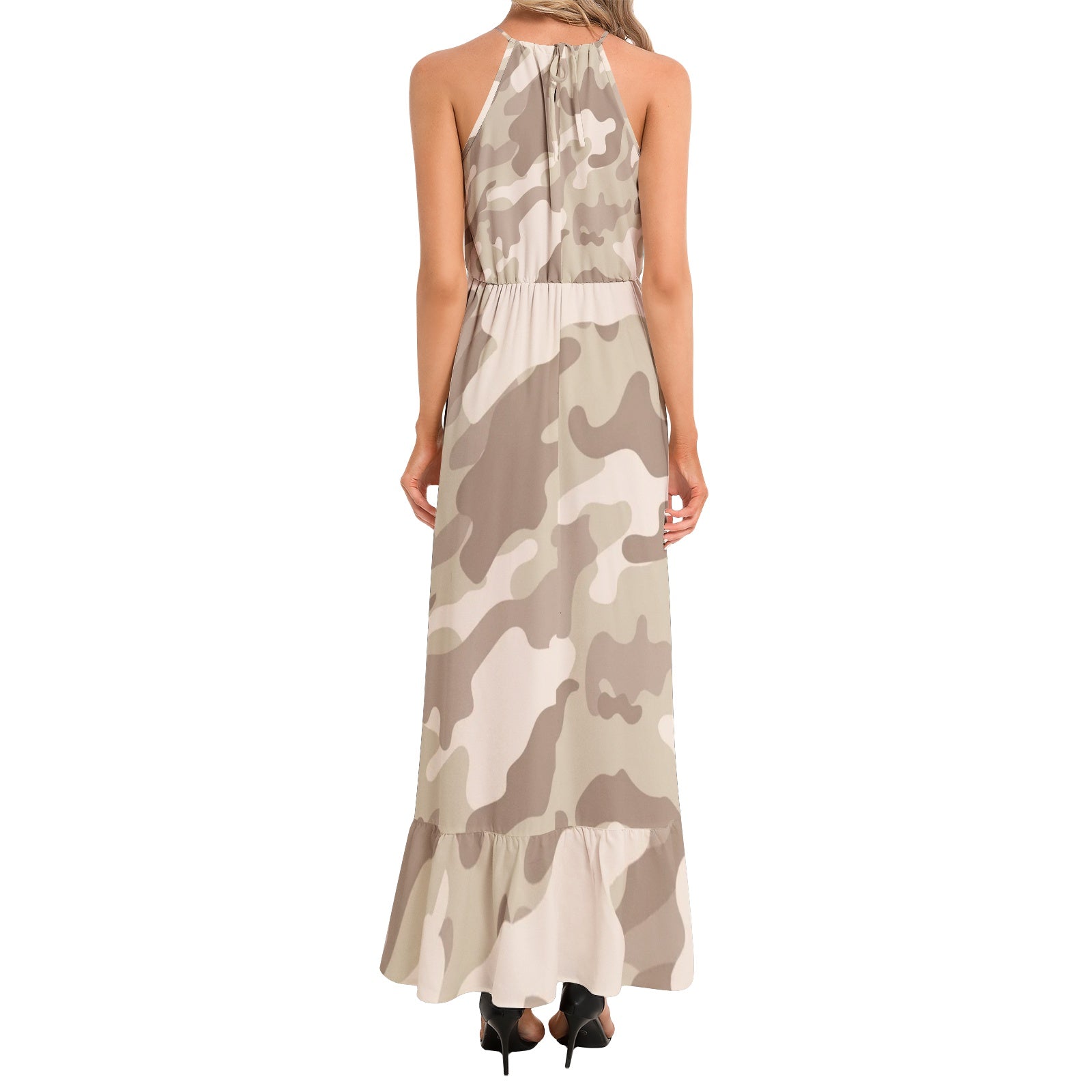 Camo Maxi Dress | Desert Brown | Ruffle Hem Camo Colors