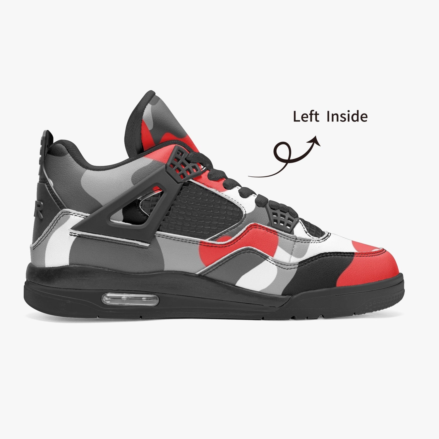 Camo Jordans AJ4 | Red, Gray, Black & White Camo Colors
