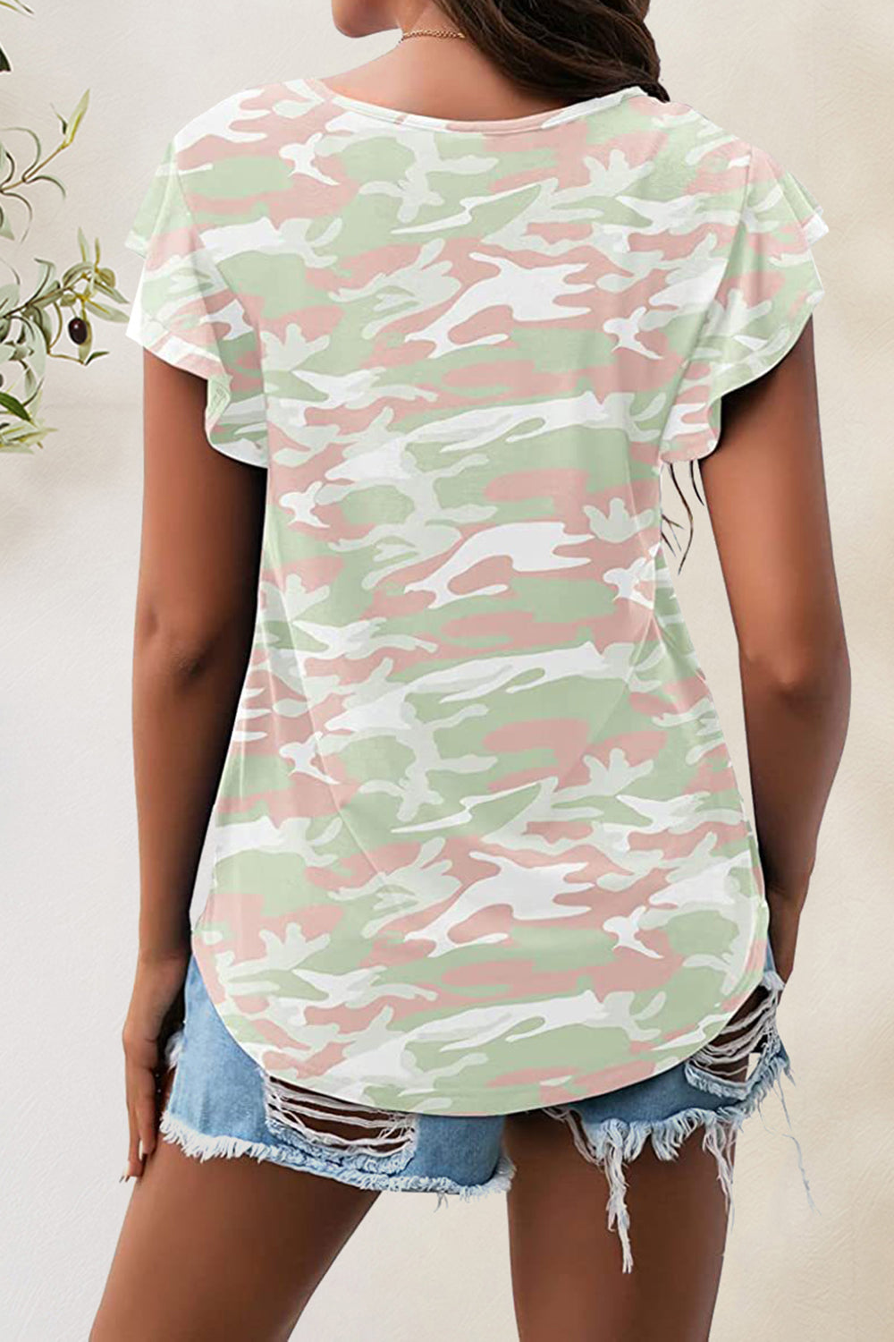 Printed Round Neck Short Sleeve Leopard T-Shirt Camo Colors