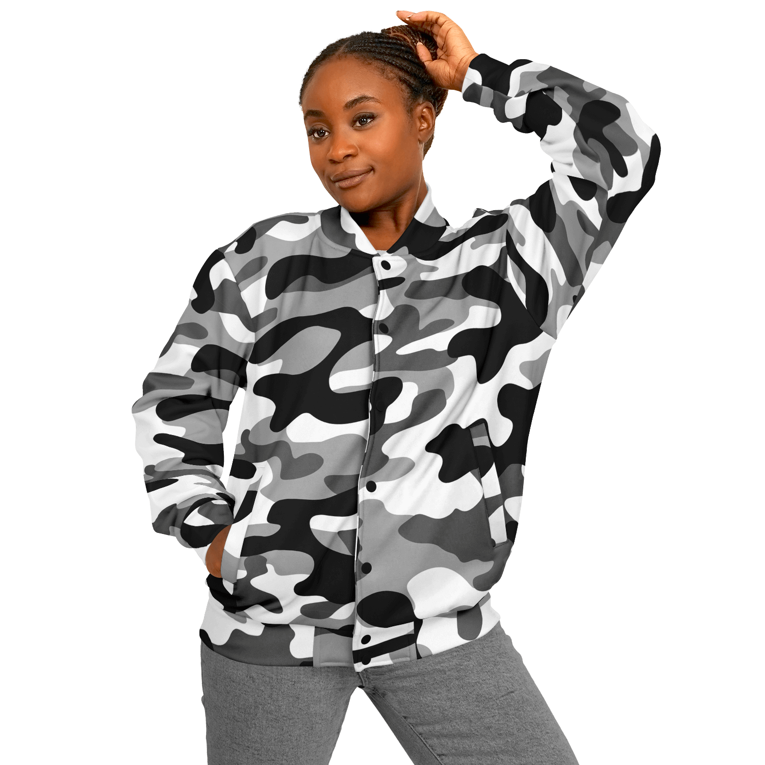 Baseball Camo Jacket | Military Camouflage in Black, Grey & White Camo Colors