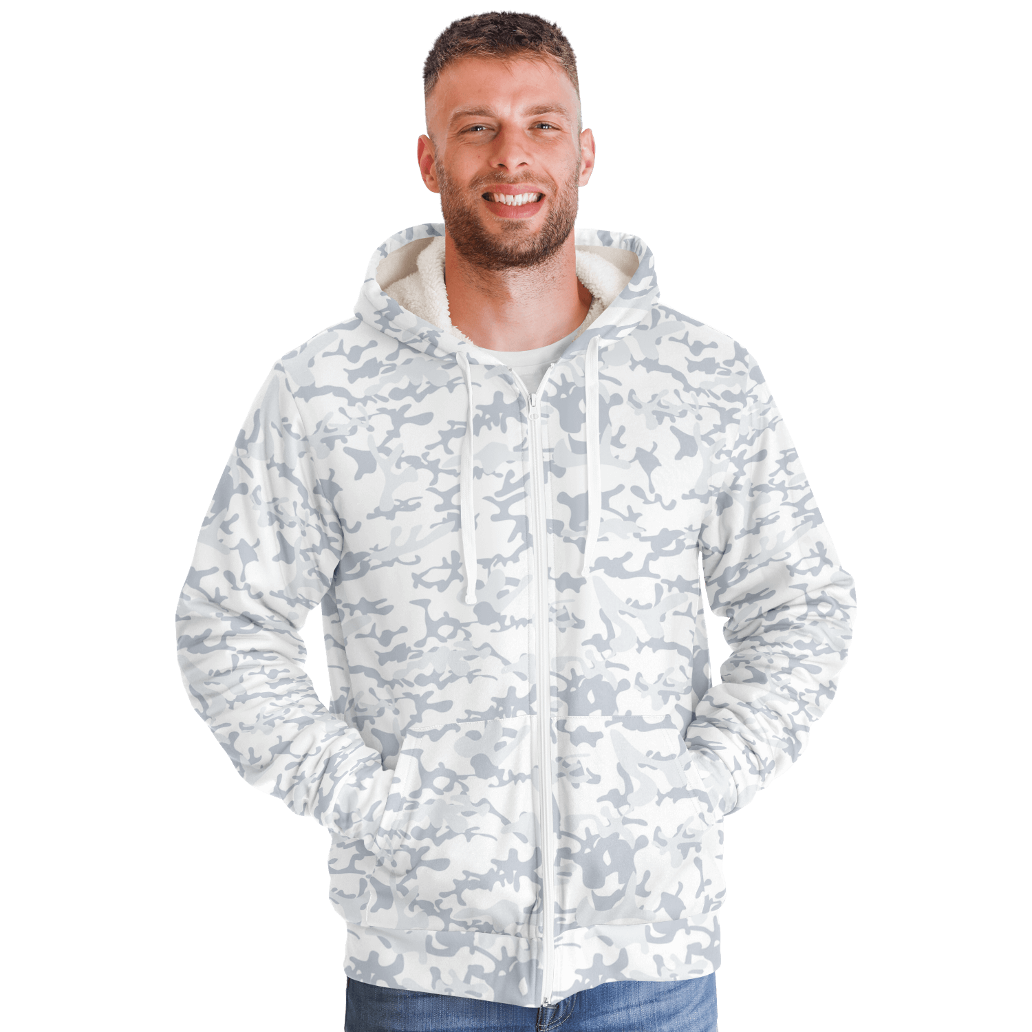 Microfleece Zip Hoodie | Army Snow Camouflage Camo Colors