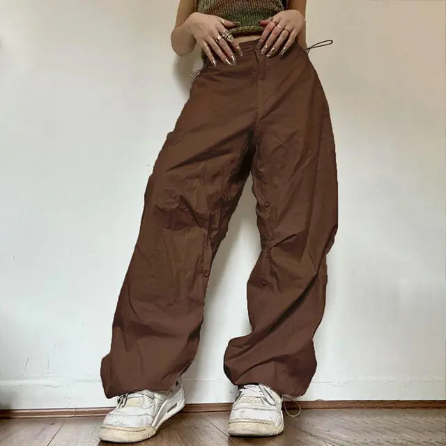 Vintage-inspired Wide Leg Cargo Pants Camo Colors