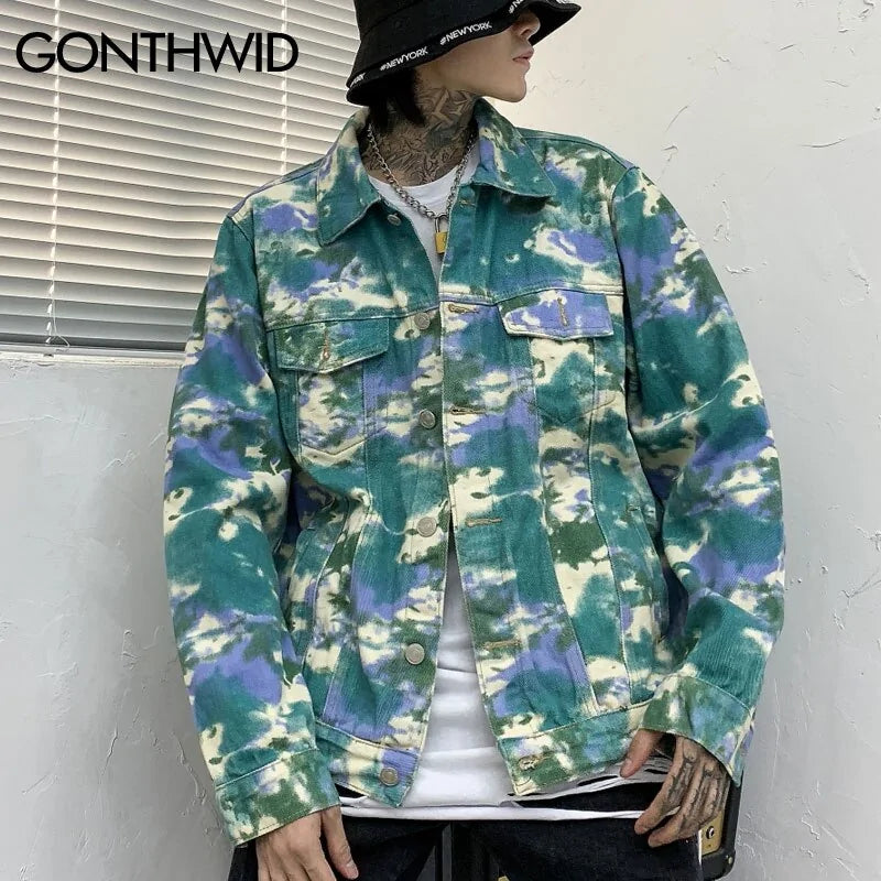Camouflage Tie Dye Denim Jacket Camo Colors