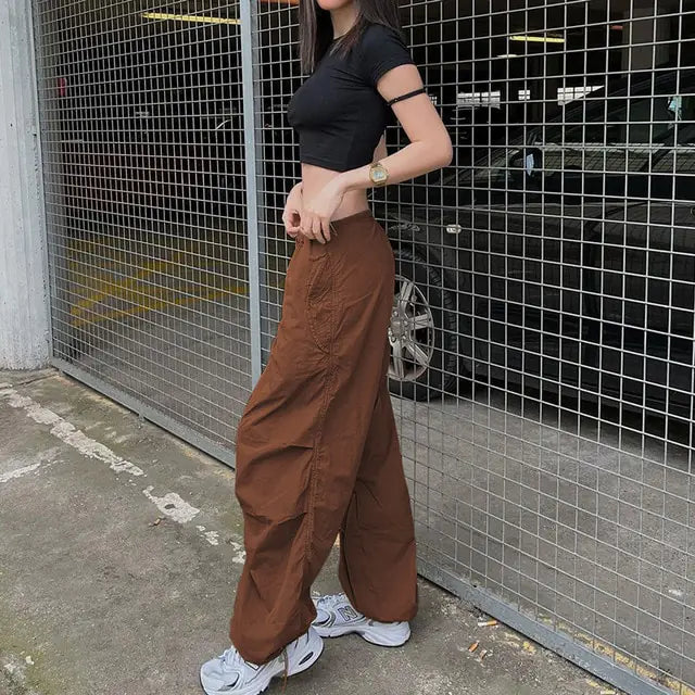 Vintage-inspired Wide Leg Cargo Pants Camo Colors
