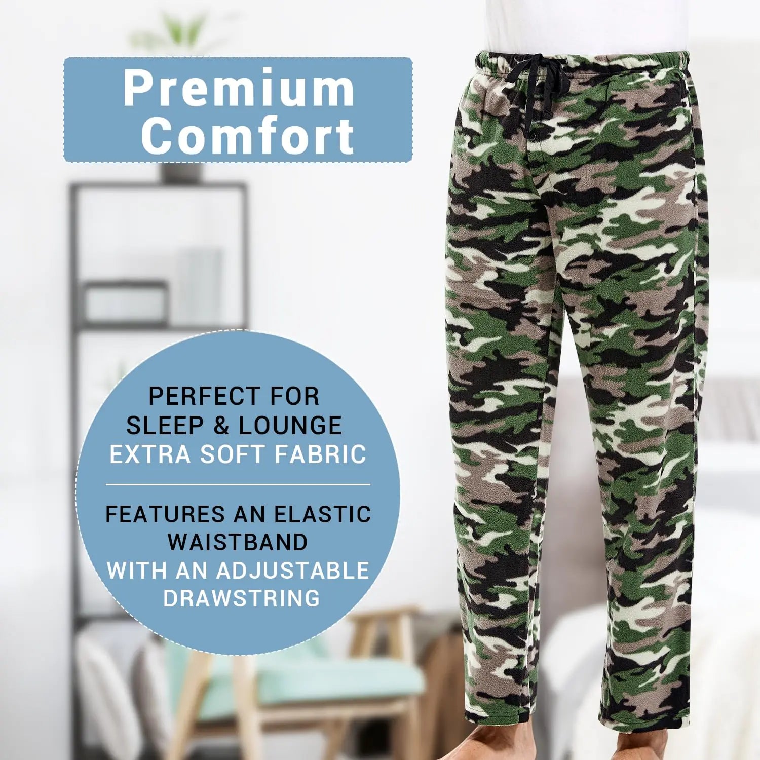 DG Hill 1Pack or 3Pack Mens PJ Pajama Pants Bottoms Fleece Lounge Pants Camo Colors