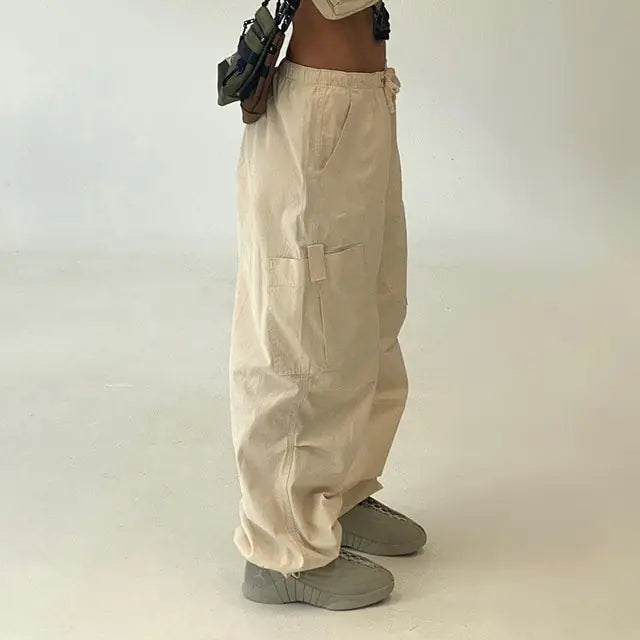 Vintage-inspired Wide Leg Cargo Pants Camo Colors
