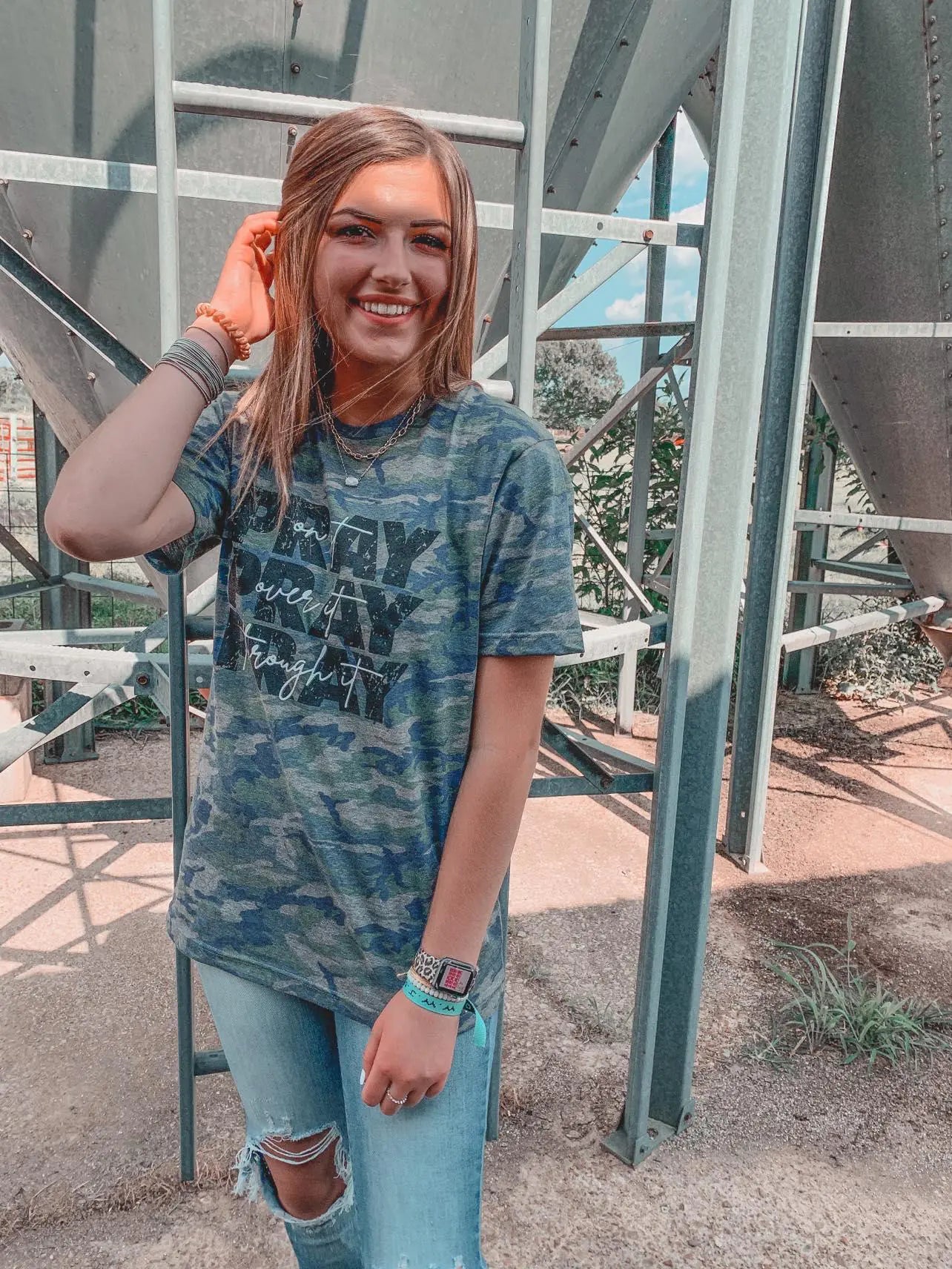 Pray On It, Over It and Through It Camo Tee Camo Colors