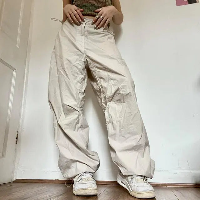 Vintage-inspired Wide Leg Cargo Pants Camo Colors