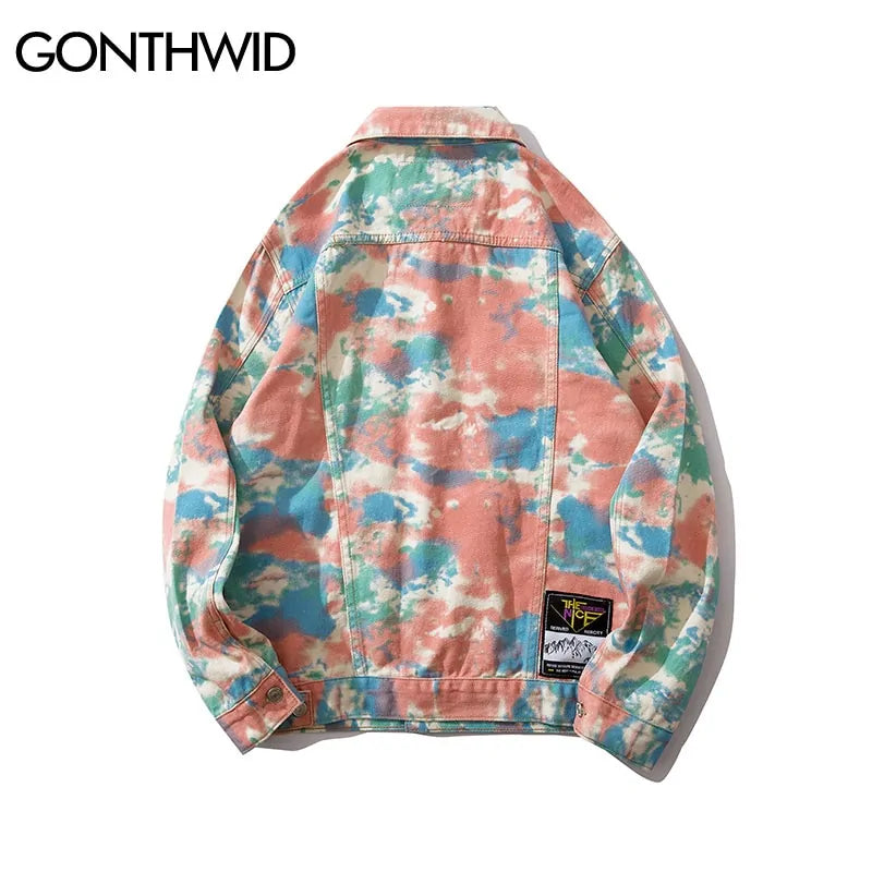 Camouflage Tie Dye Denim Jacket Camo Colors
