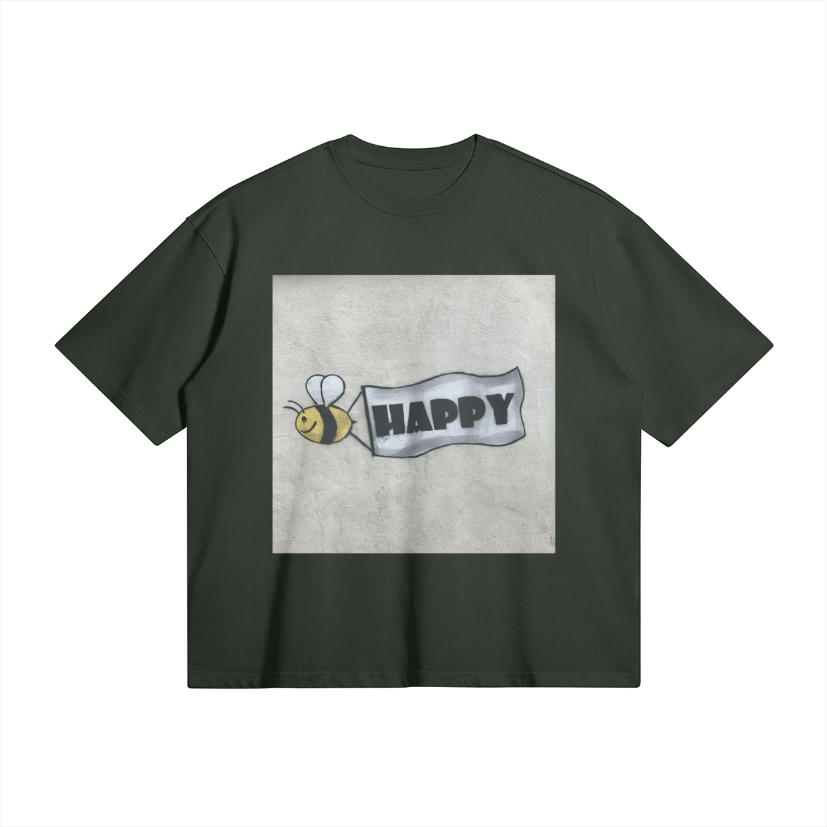 Bee Happy | Graffiti Art Oversized Boxy T-Shirt | Camo Colors