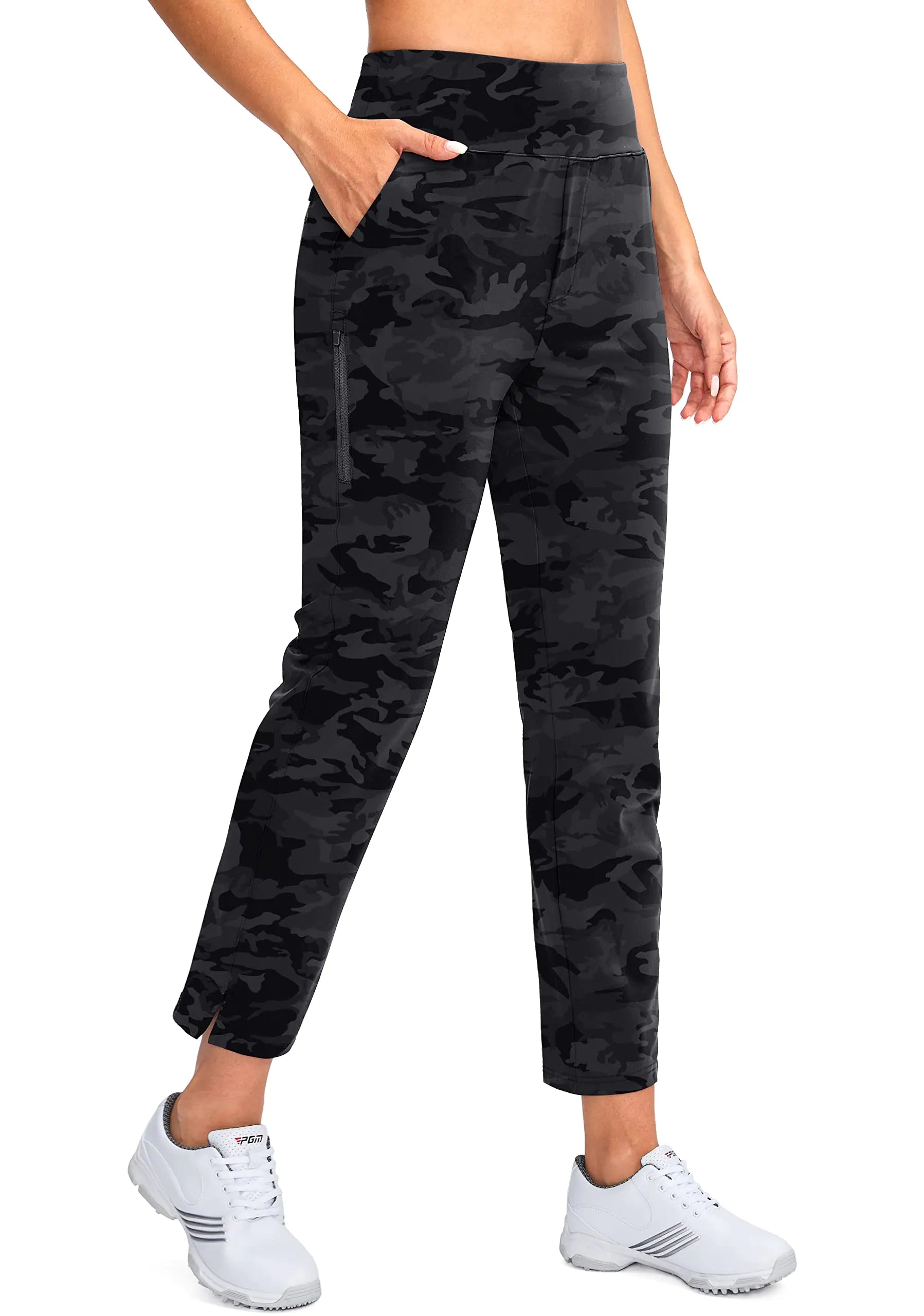 Grey Camo Women's Golf Pants Stretch Work Ankle Pants High Waist Camo Colors