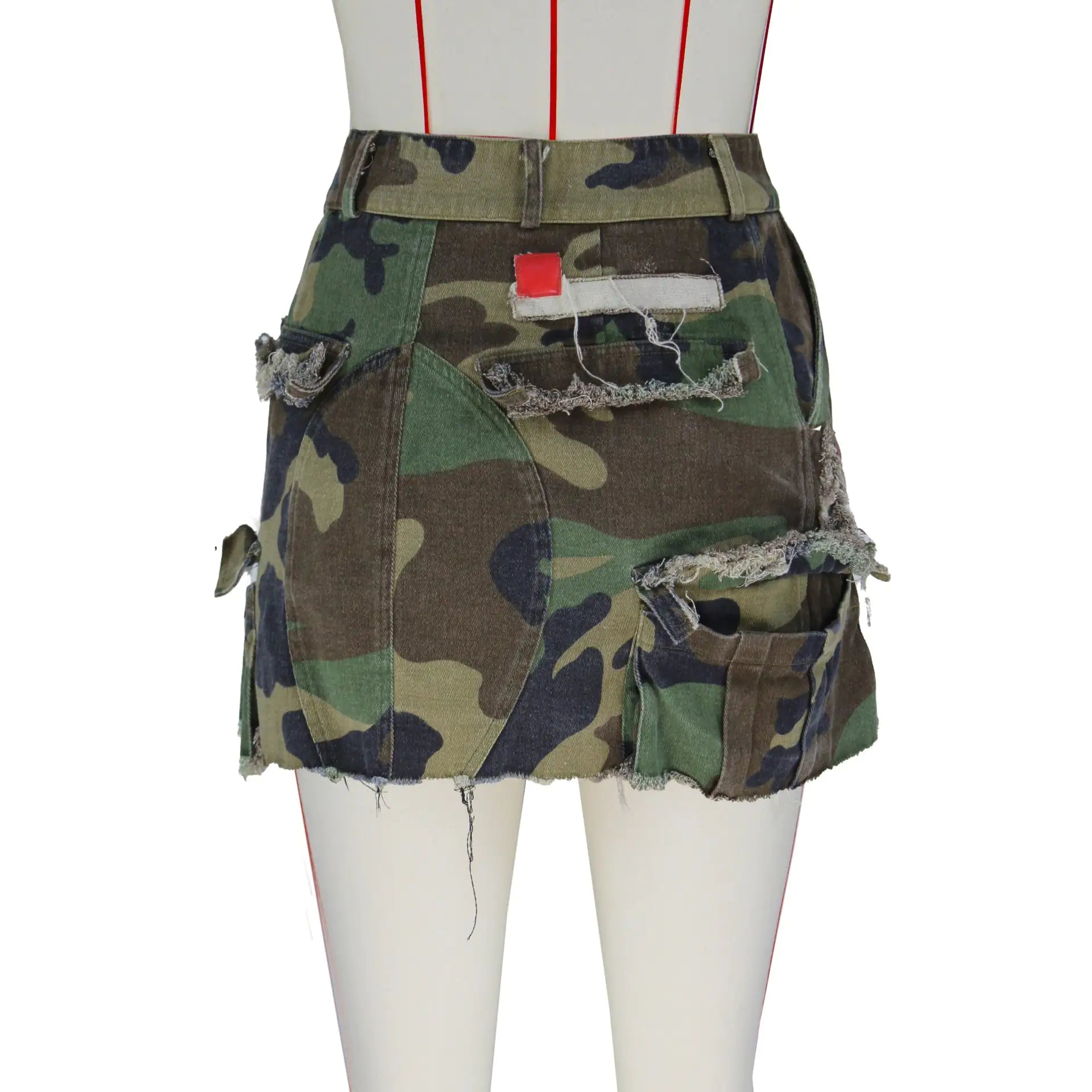 Patched Open Fire Distressed Camo Mini Skirt Camo Colors
