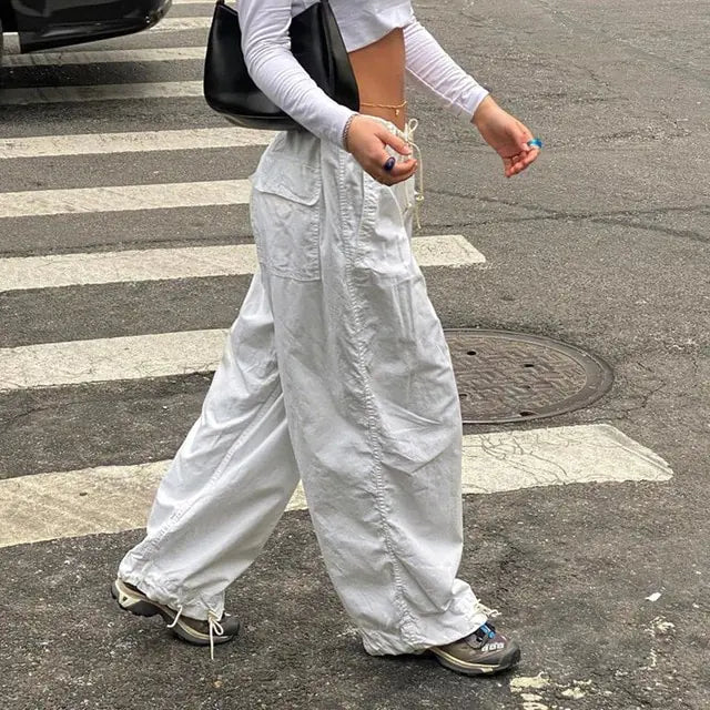 Vintage-inspired Wide Leg Cargo Pants Camo Colors
